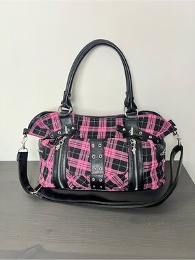 Lost Queen Rise Up Pink Plaid Goth Punk Emo Y2K Shoulder Crossbody Bag
